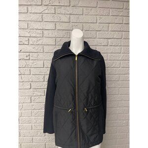 Jones New York Women's Black Front Zip-Up Quilt Kint Sweater Jack PM